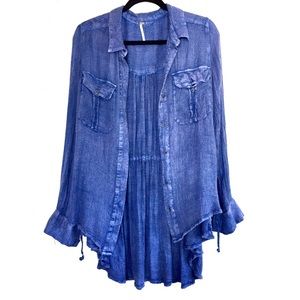 Free People Soft Blue Long Sleeve Button Up Top